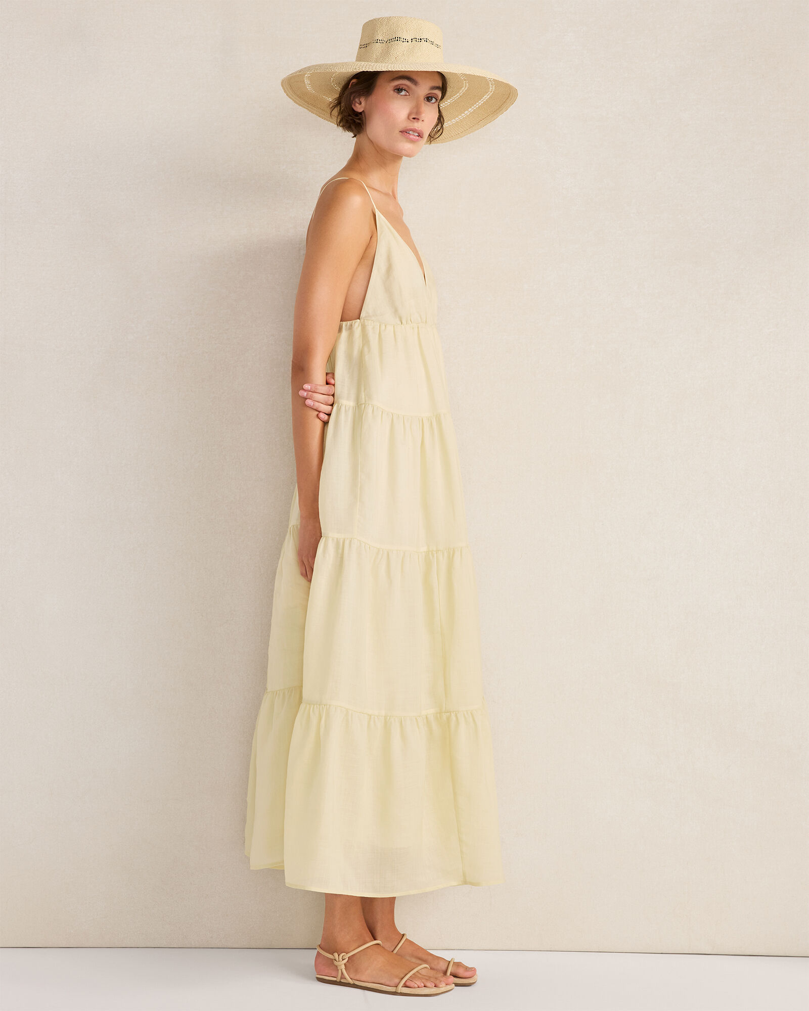 Ramie Blend Tiered Maxi Dress