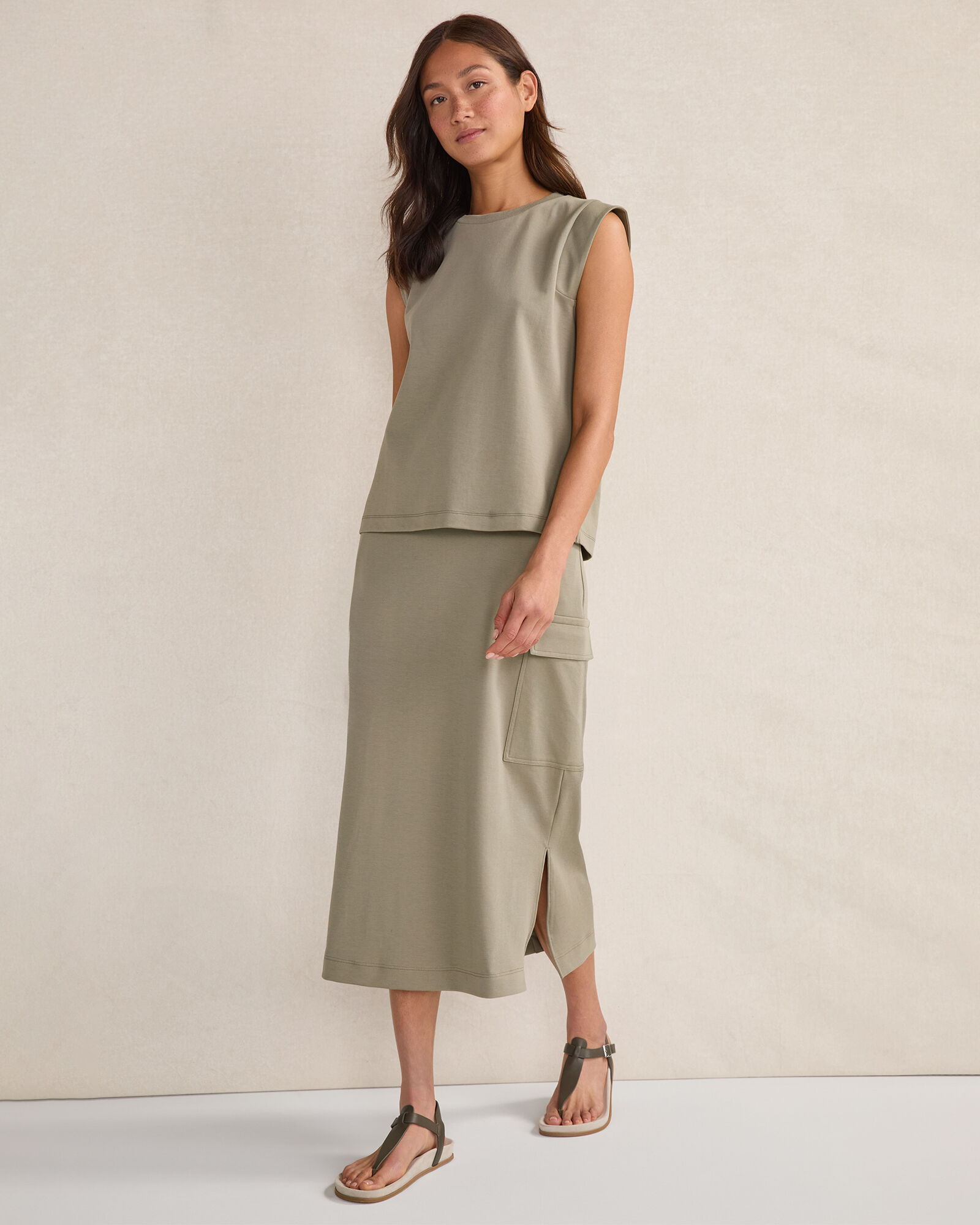 Organic Cotton Interlock Cargo Midi Skirt