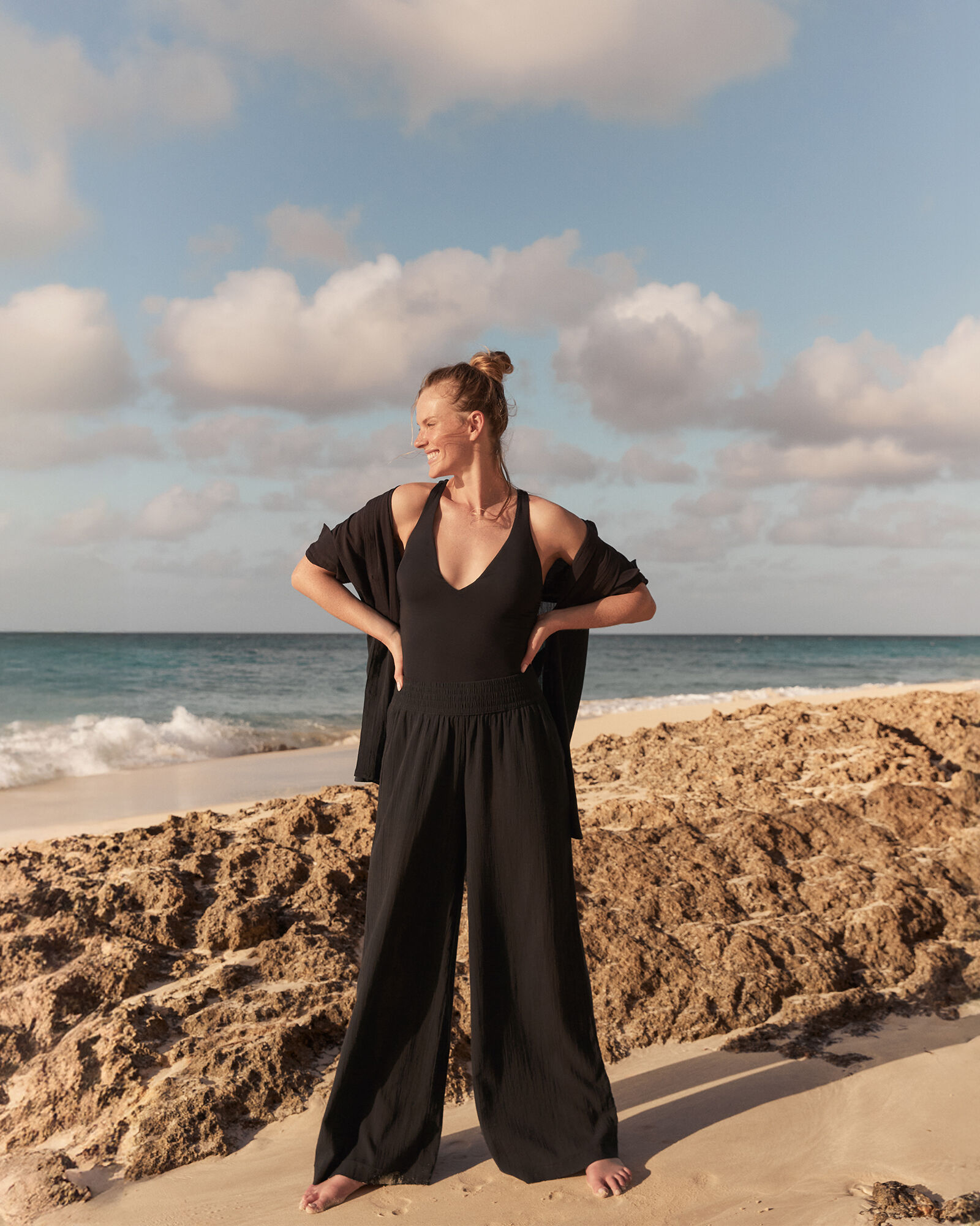 Organic Cotton Crinkle Gauze Wide Leg Pants