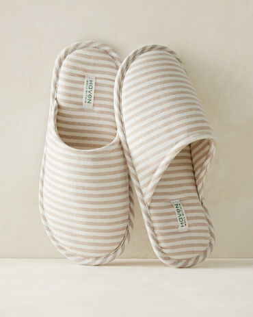 Linen Tan Stripe Spa Slippers