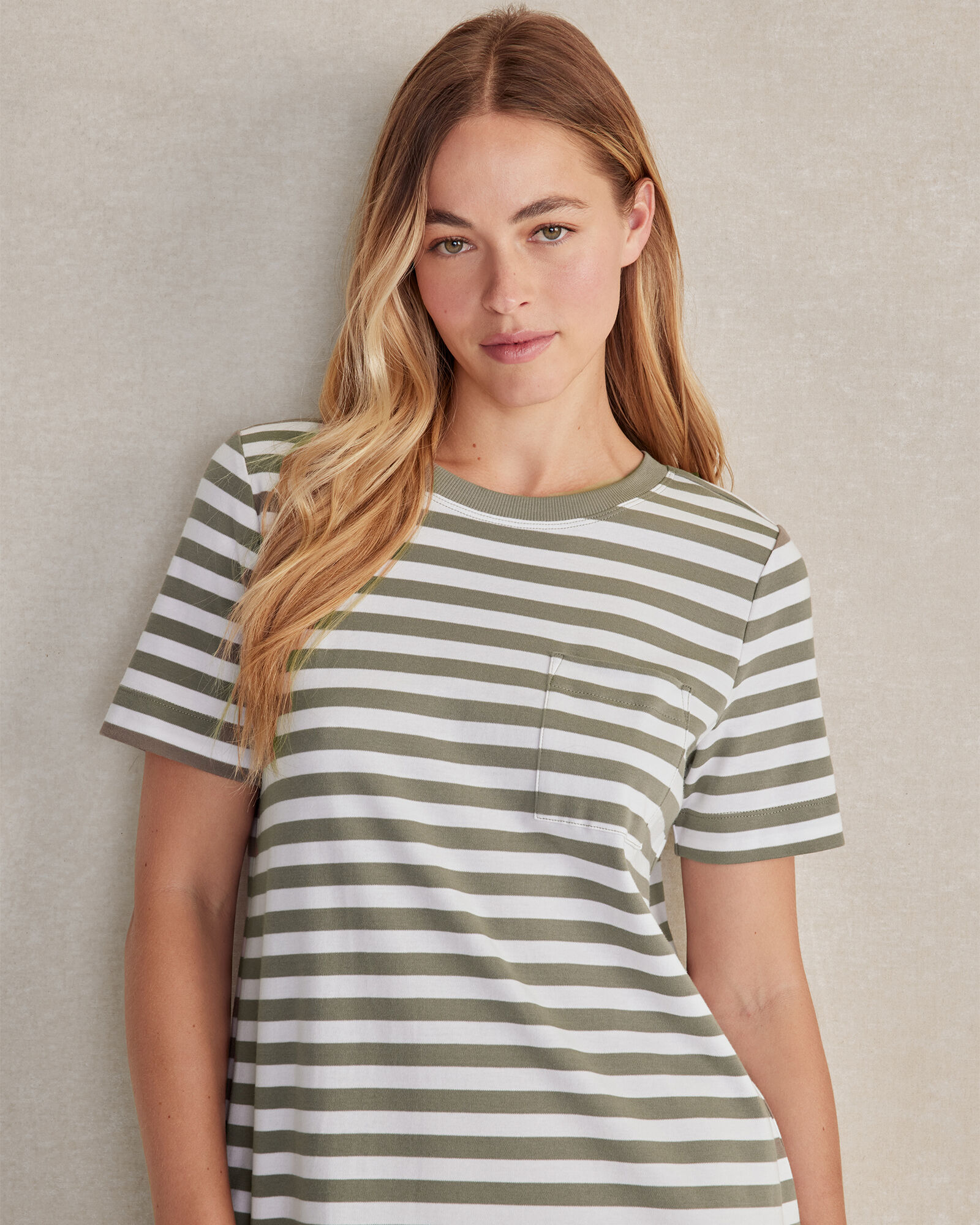 【PORTERNA】Tamin Stripe Wrap T-shirt Organic Cotton Interlock Striped T-Shirt Dress | Haven Well