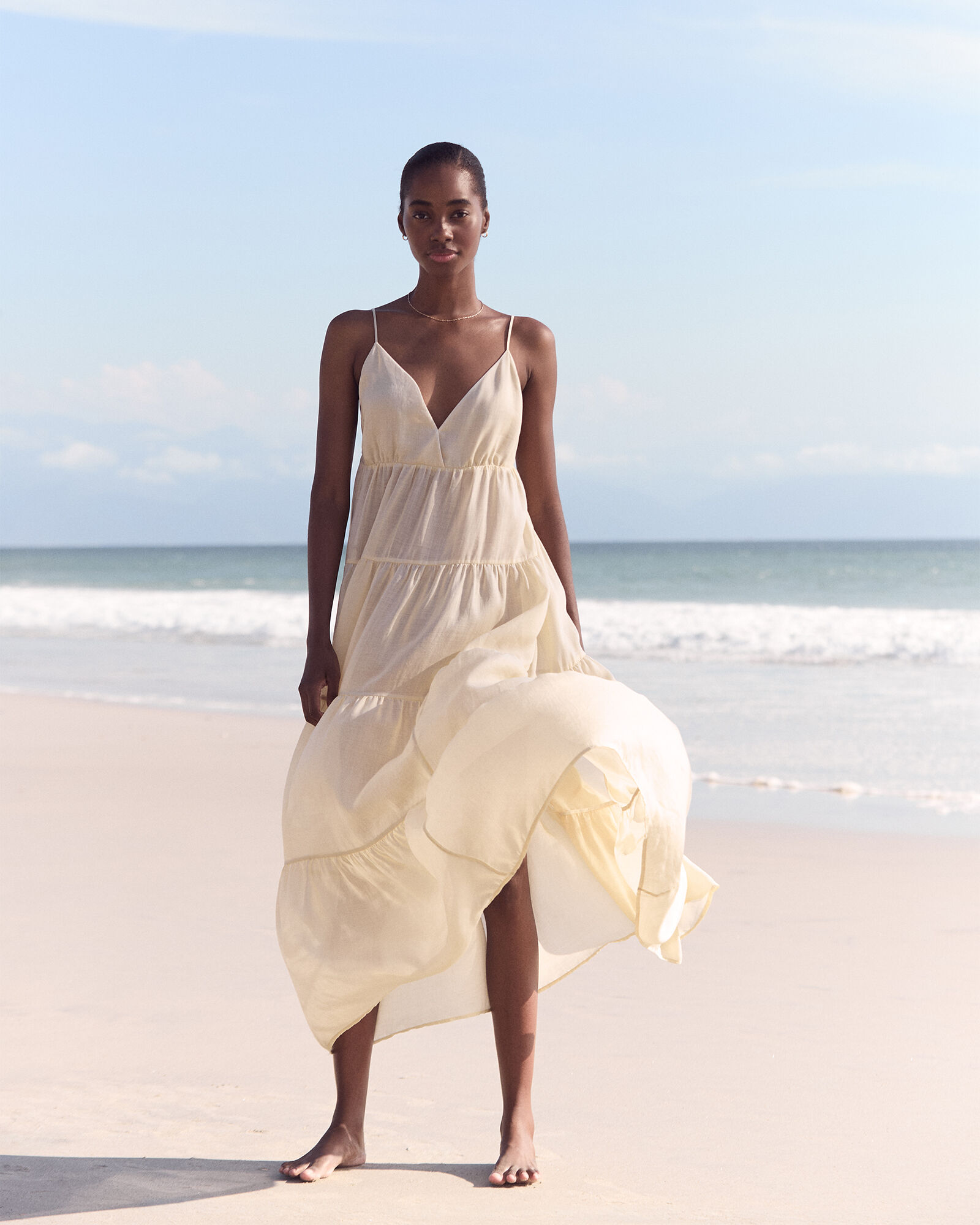 Ramie Blend Tiered Maxi Dress