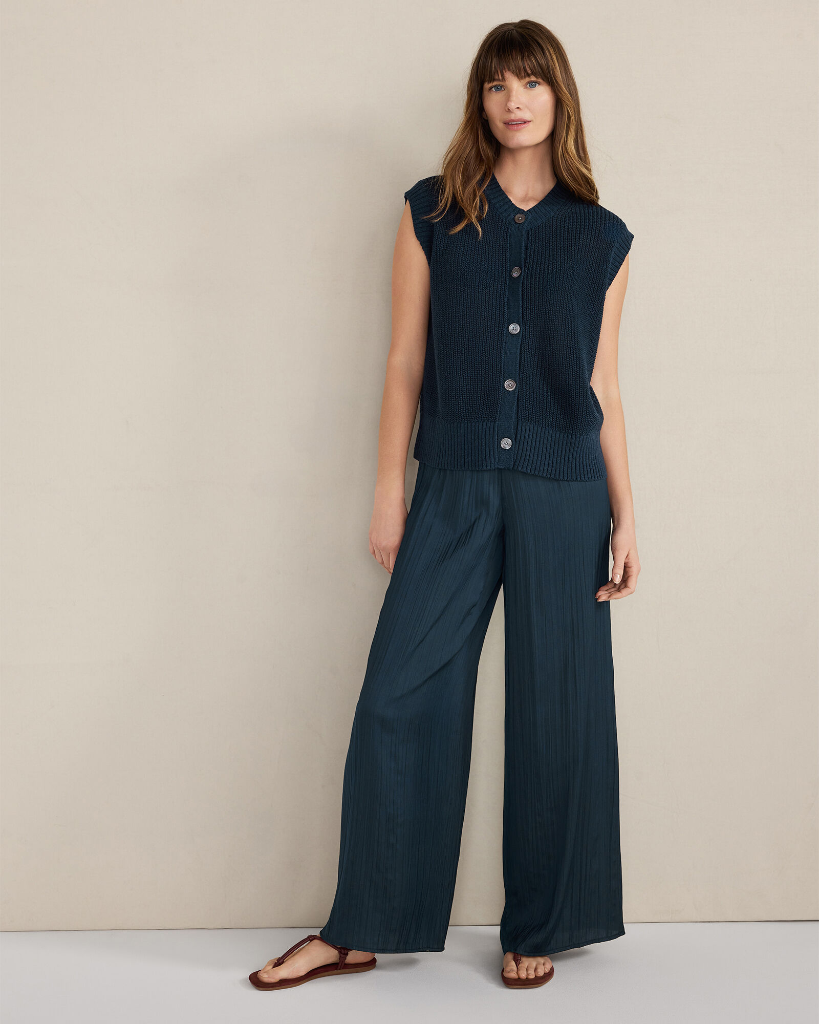 Silky Pleated Wide Leg Pants