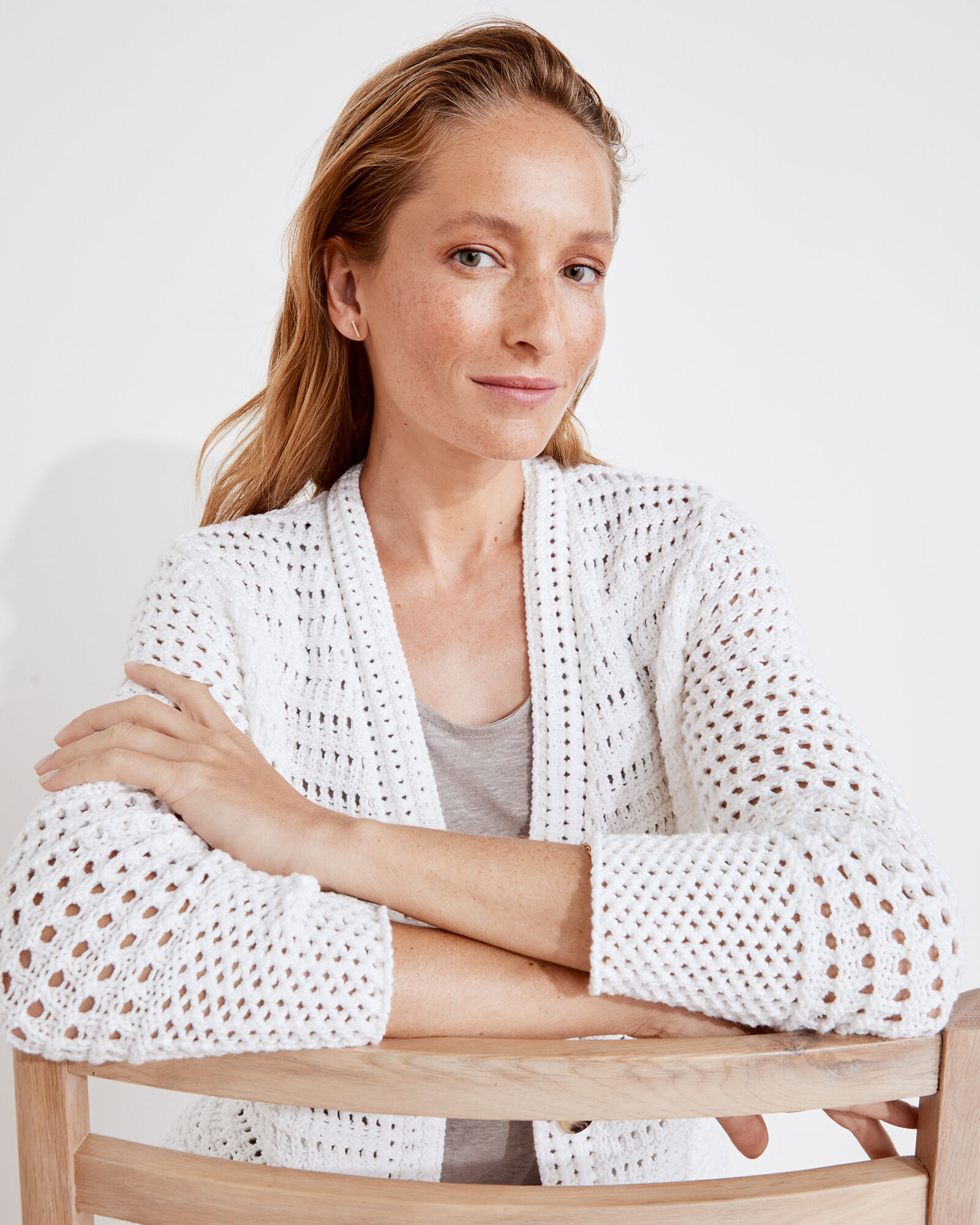 Ladies white crochet cardigan on sale