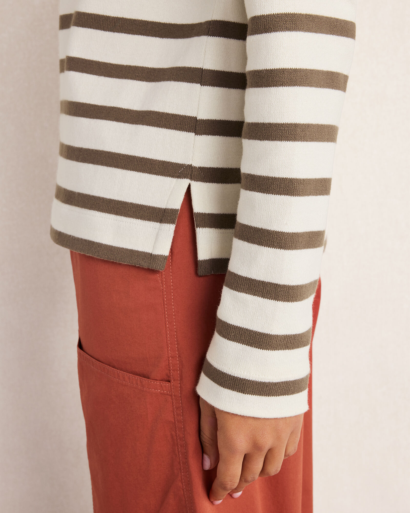 Organic Cotton Funnel Neck Striped Pullover