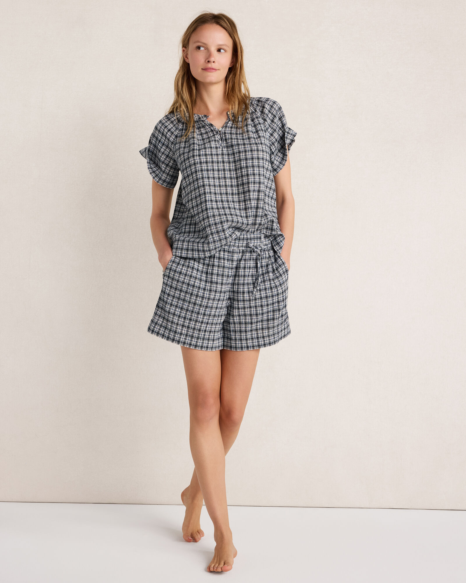 Crepe Gauze Plaid Shorts