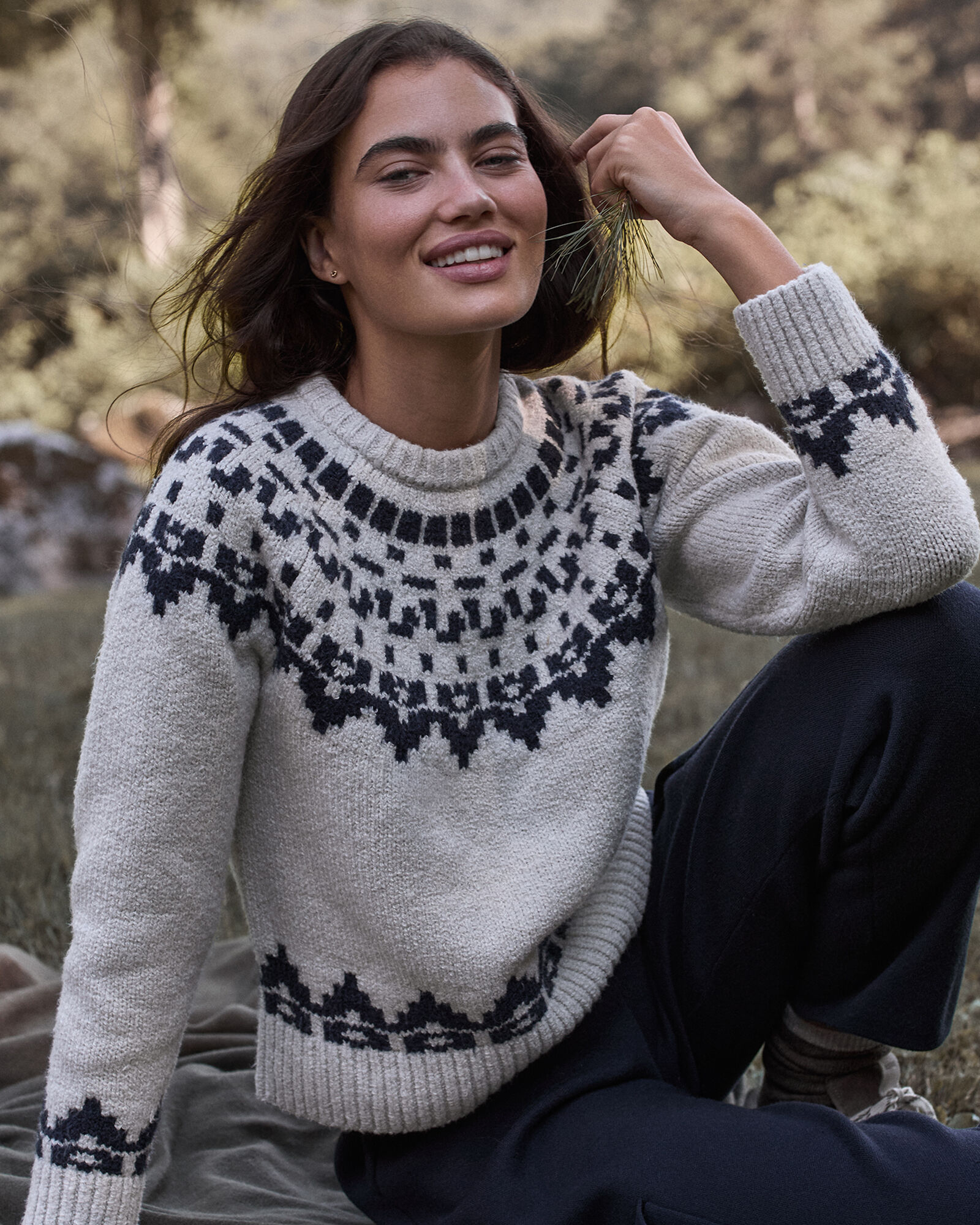 Organic Cotton Blend Juneau Fair Isle Crewneck Sweater