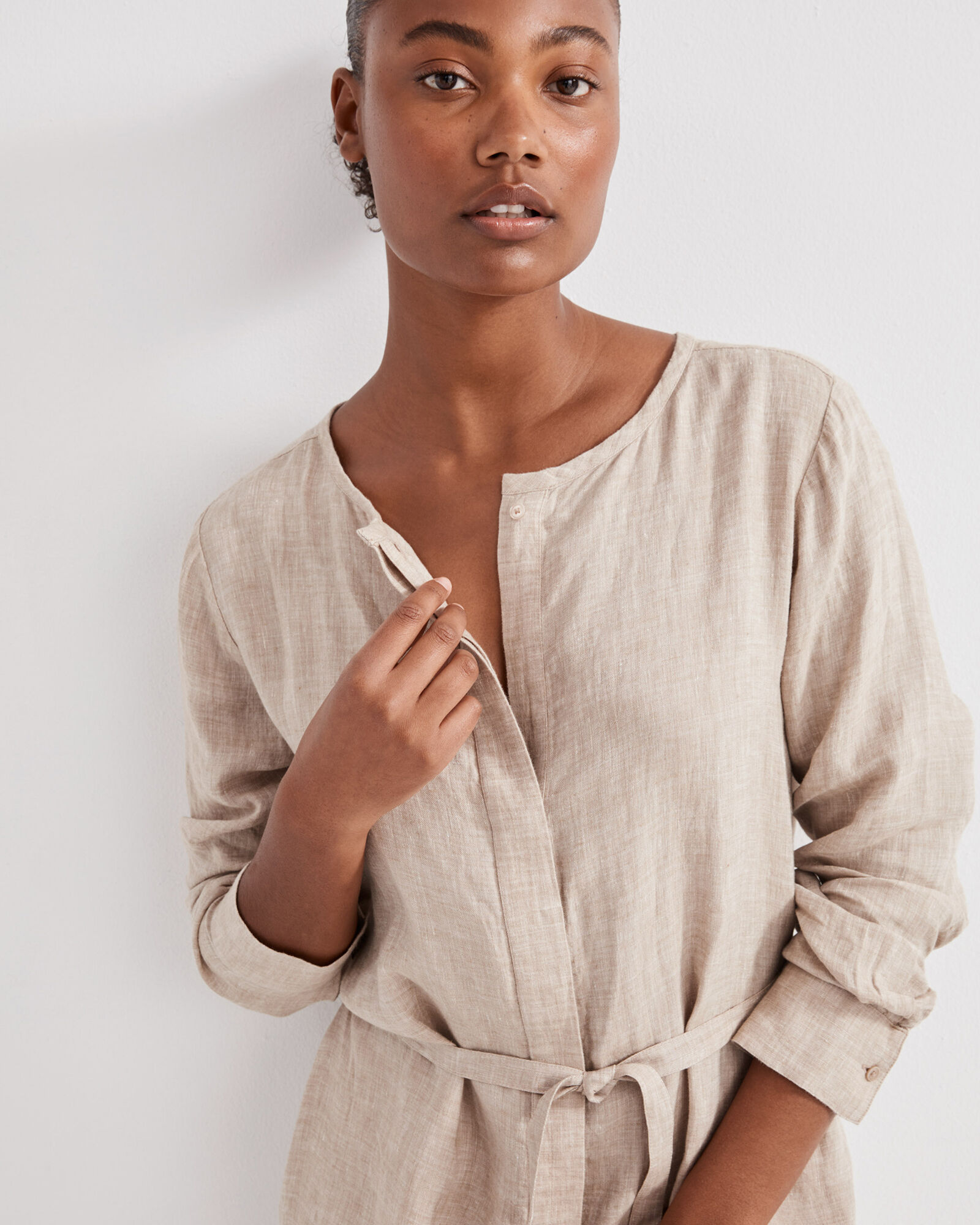 Linen Shirt Dress - Camel