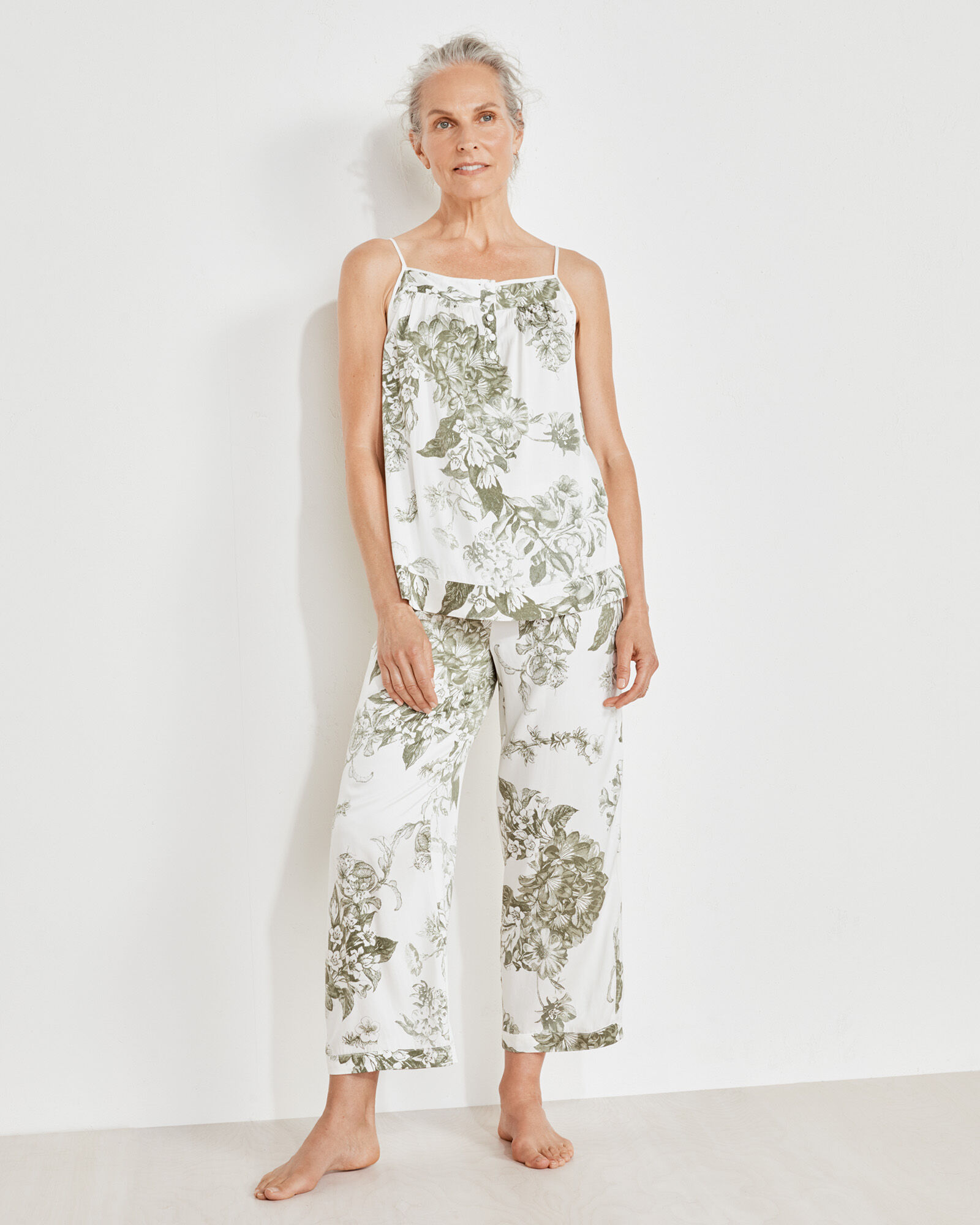 Washable Silk Blooming Toile Cropped Pants