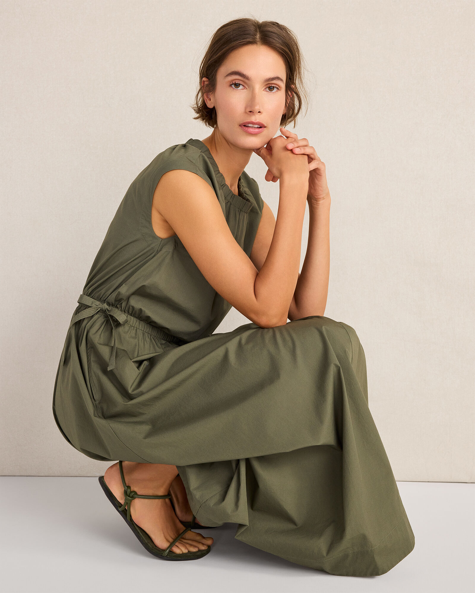 Organic Cotton Poplin Side-Tie Maxi Dress