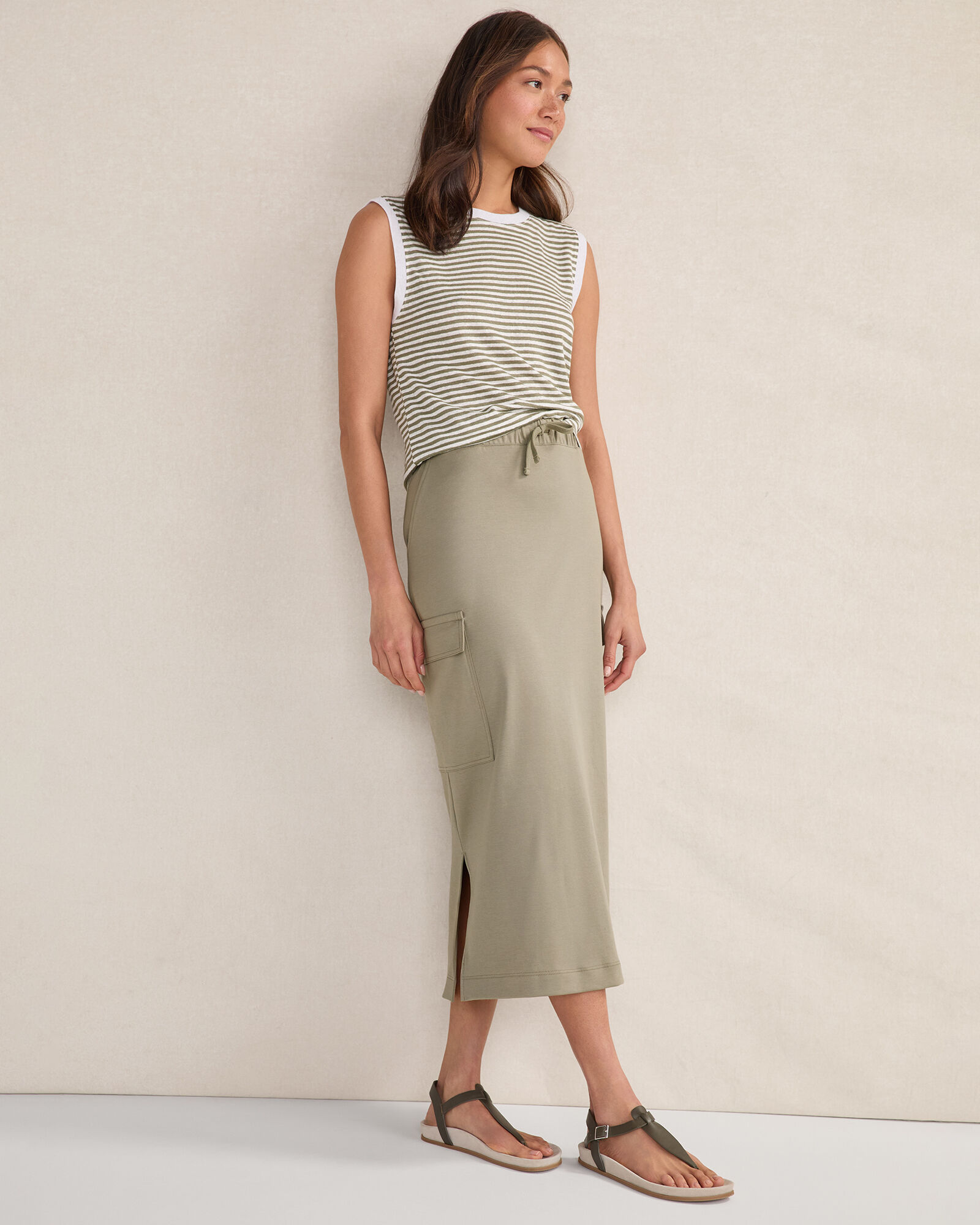 Organic Cotton Interlock Cargo Midi Skirt