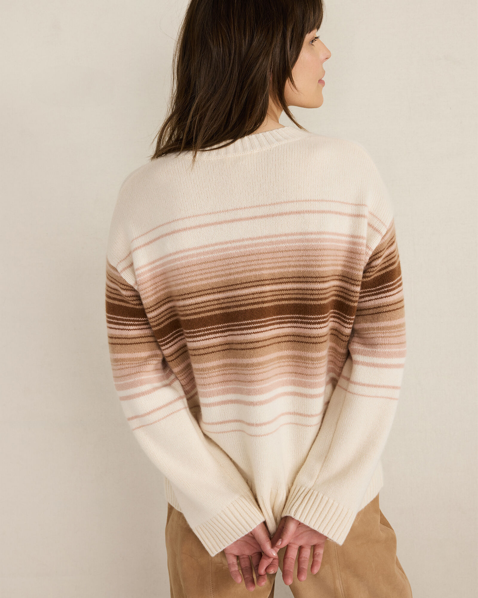 Cashmere Ombr&eacute; Stripe Crewneck Sweater
