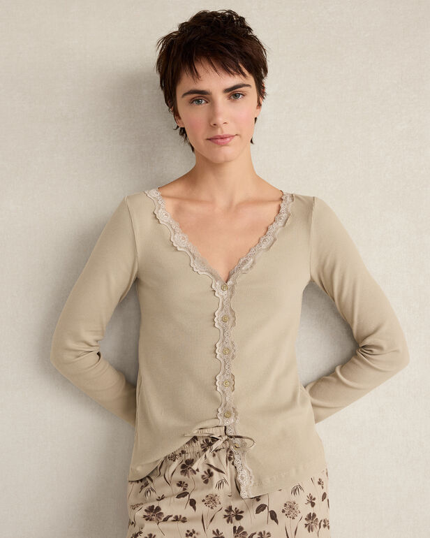 Resti Organic Cotton Rib Knit Lace Cardigan