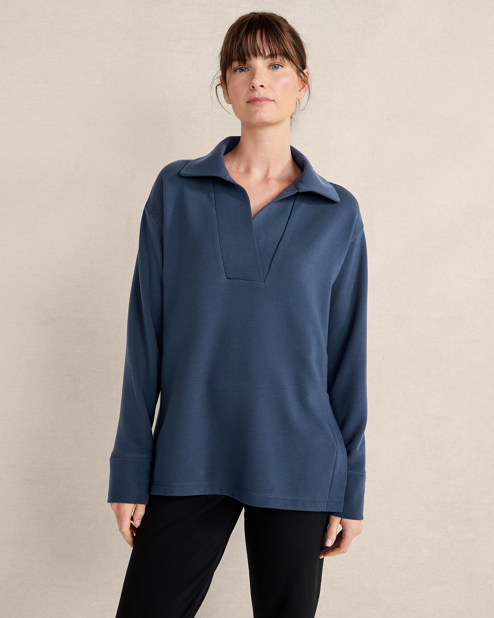 Fleece Johnny Collar Pullover Top Haven Well Within