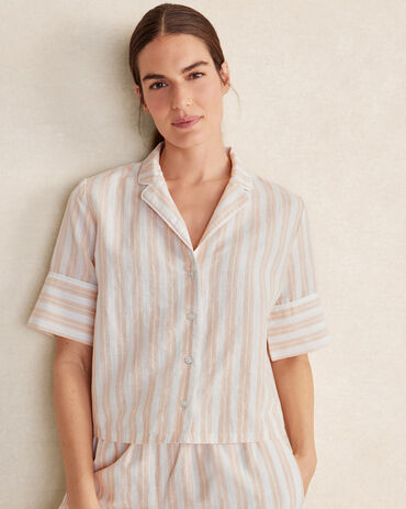 Organic Cotton Linen Striped Pajama Top