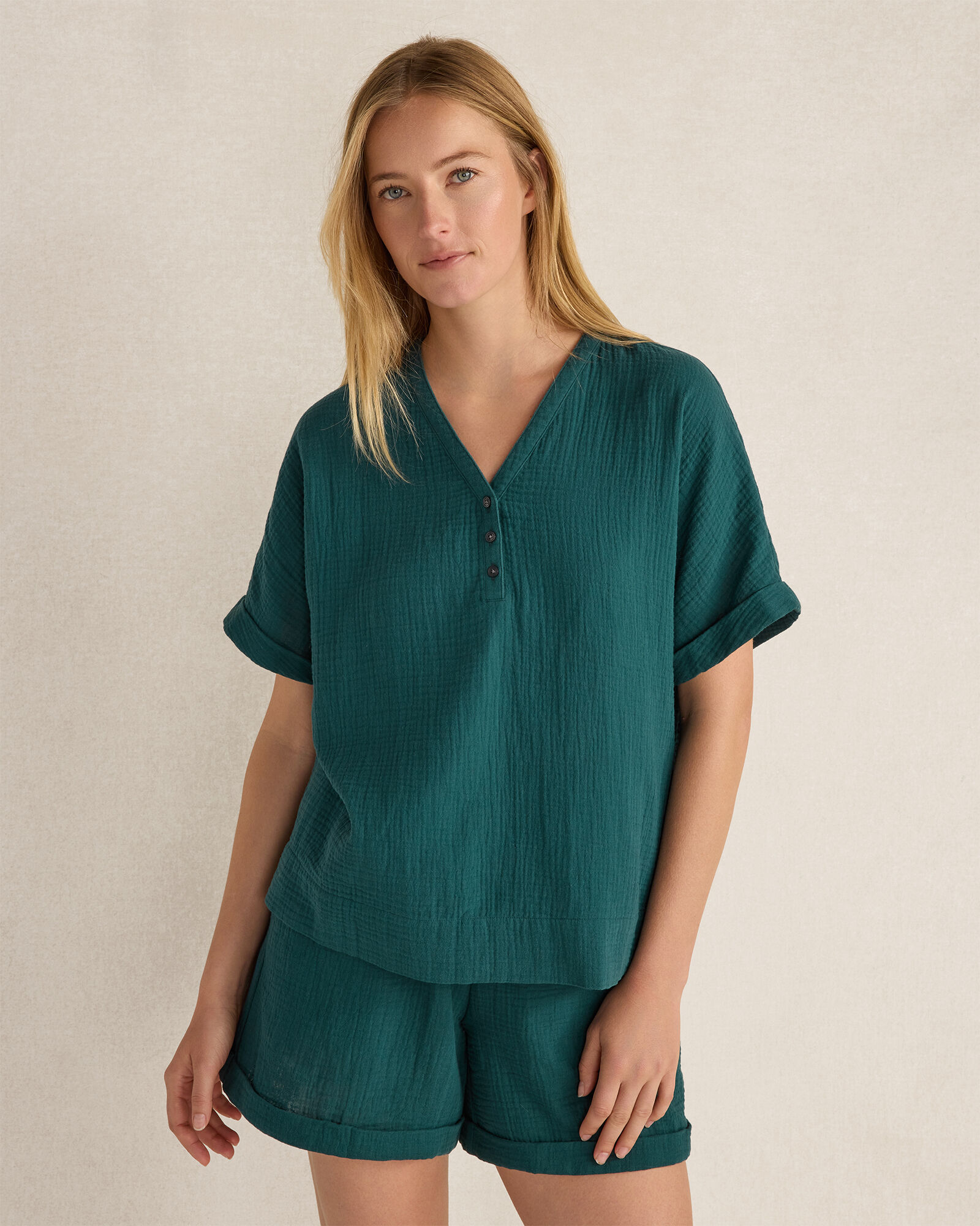 Organic Cotton Gauze V-Neck Top