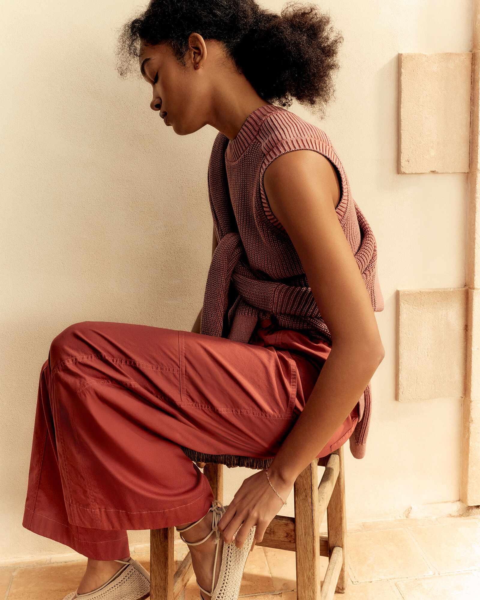 Garment-Dyed Cotton Shaker Sleeveless Sweater