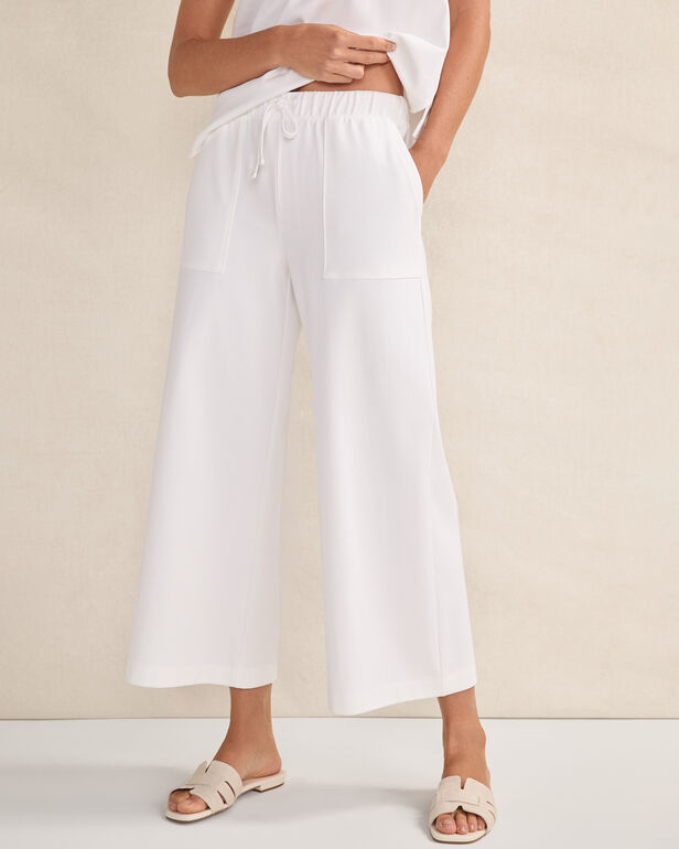 Organic Cotton Interlock Wide Leg Cropped Pants