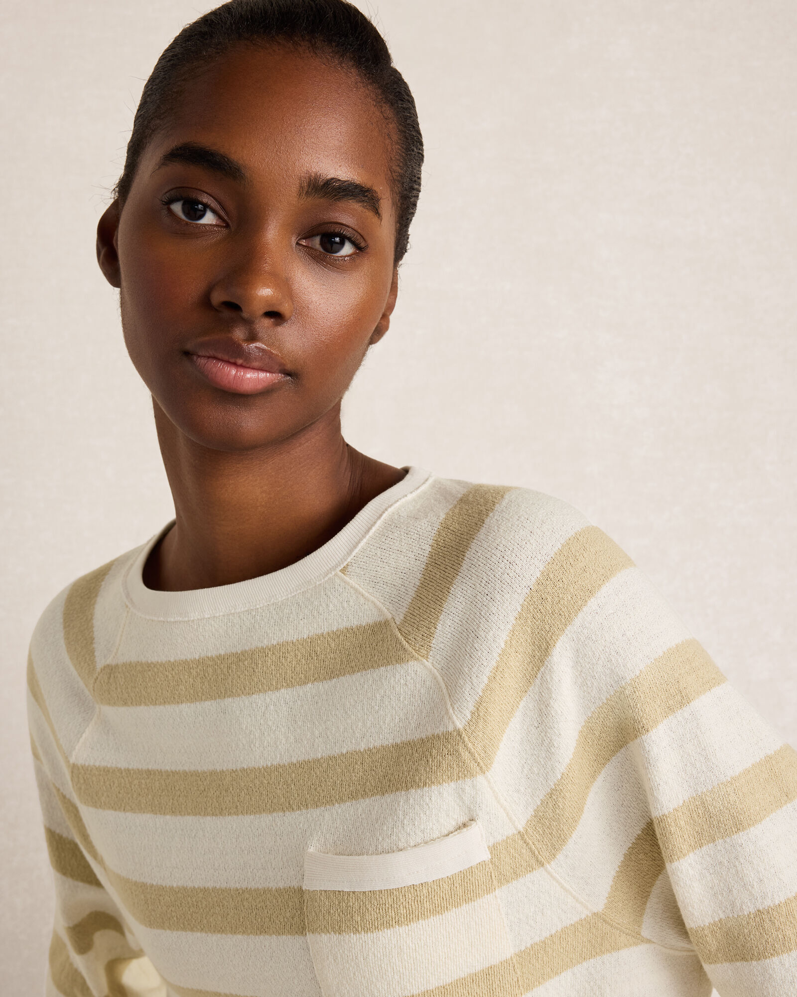 Cotton Slub Jersey Striped Raglan Top