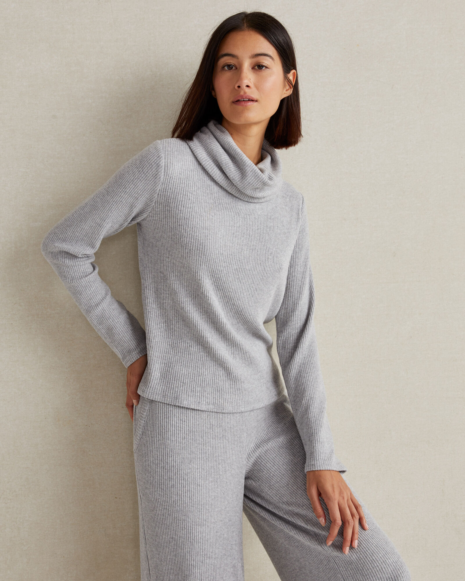 Brushed Rib Knit Cowl Neck Top Haven Well Within
