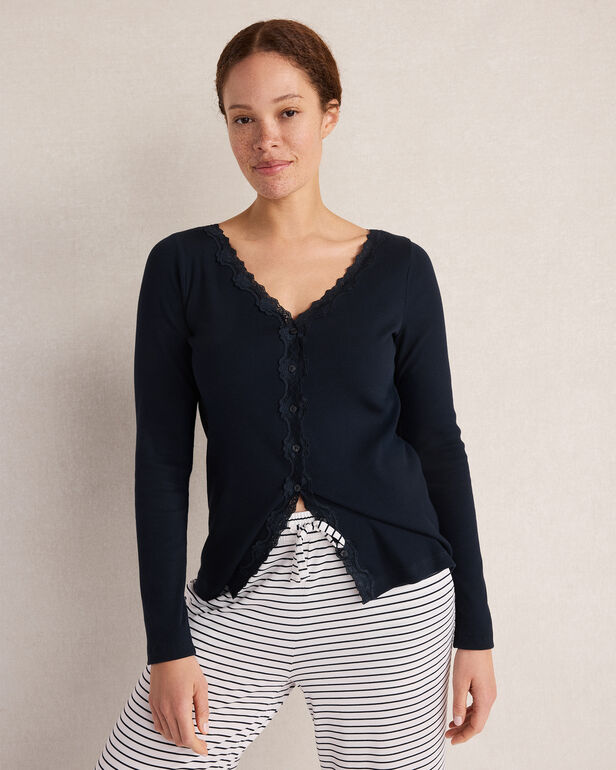 Resti Organic Cotton Rib Knit Lace Cardigan