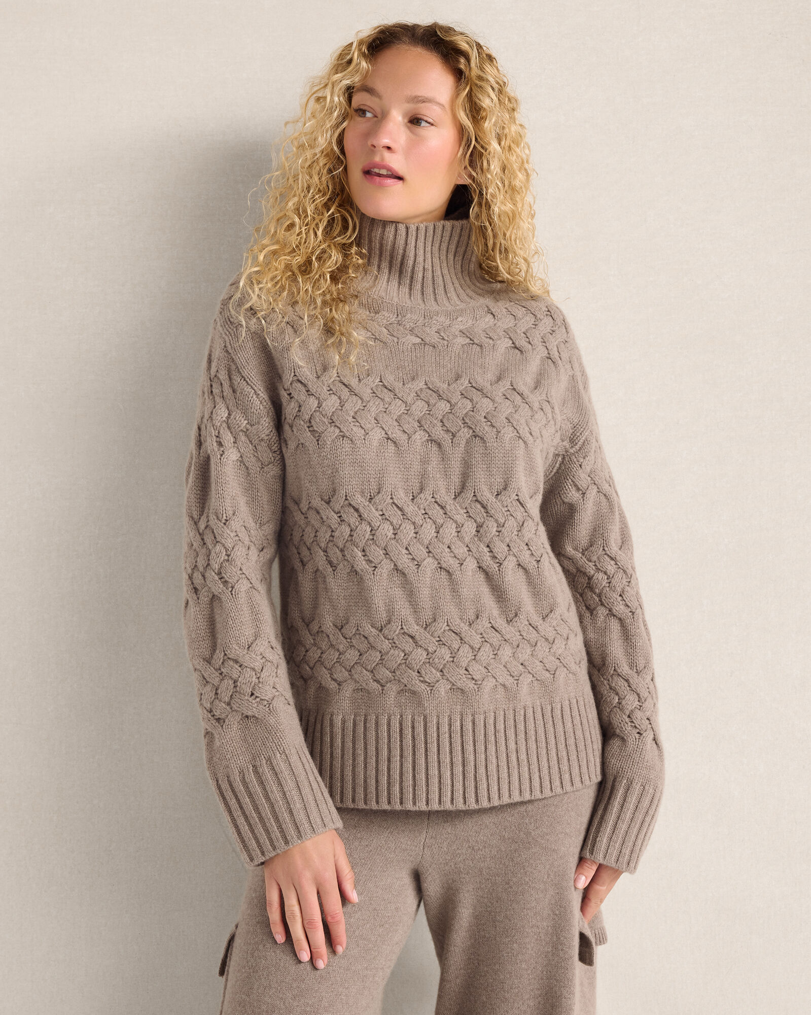 Cashmere Basketweave Turtleneck Sweater