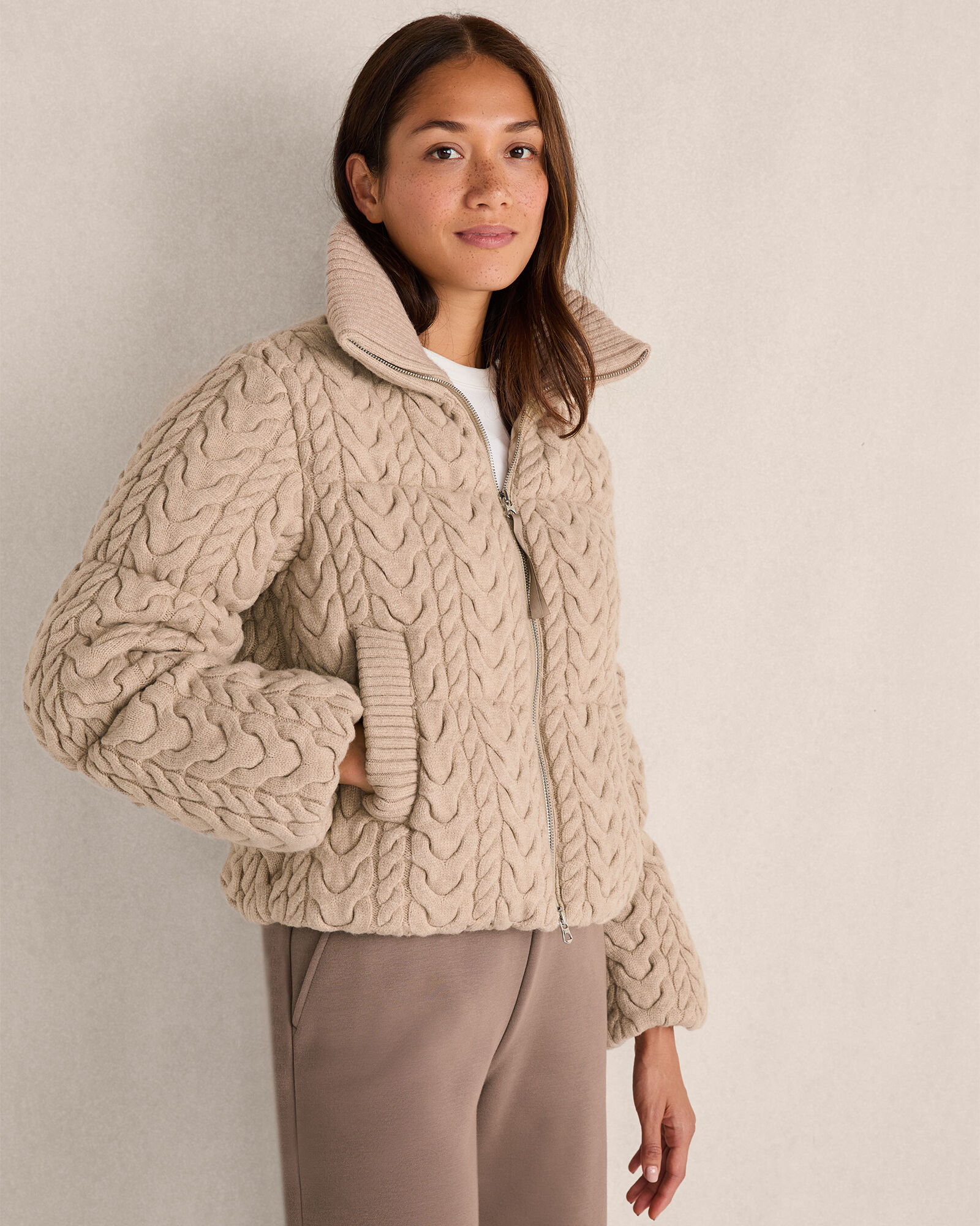 Varley Reggie Cable Knit Puffer Jacket | Haven Well Within