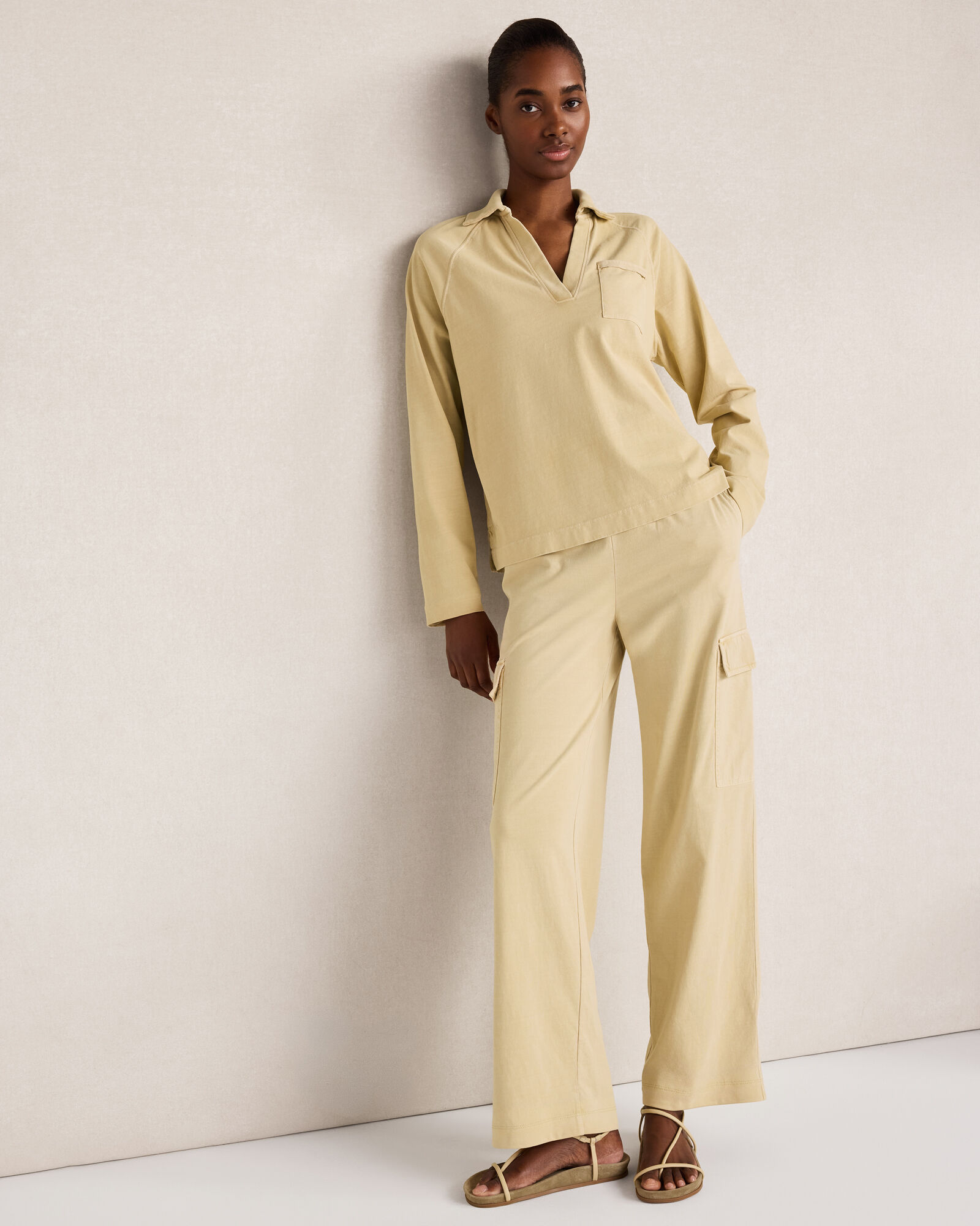 Garment-Dyed Organic Cotton Jersey Johnny Collar Top