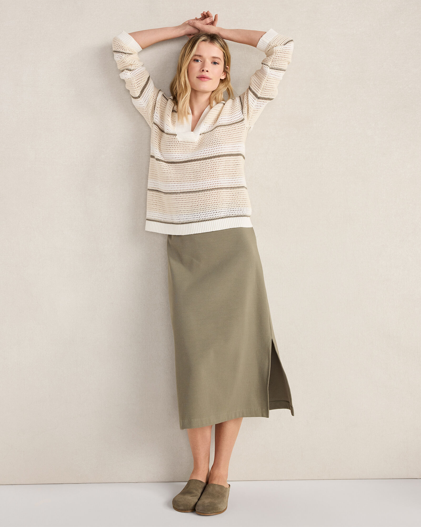 Organic Cotton Rib Knit Midi Skirt
