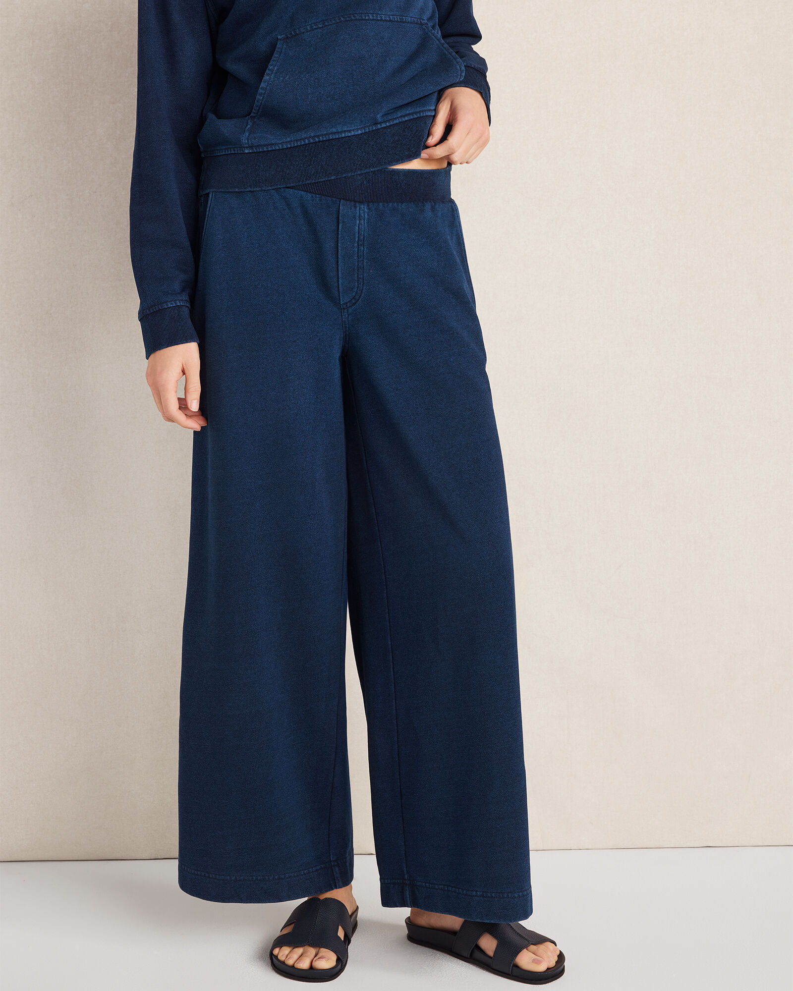 Indigo Cotton Terry Wide Leg Pants | Haven Well Within
