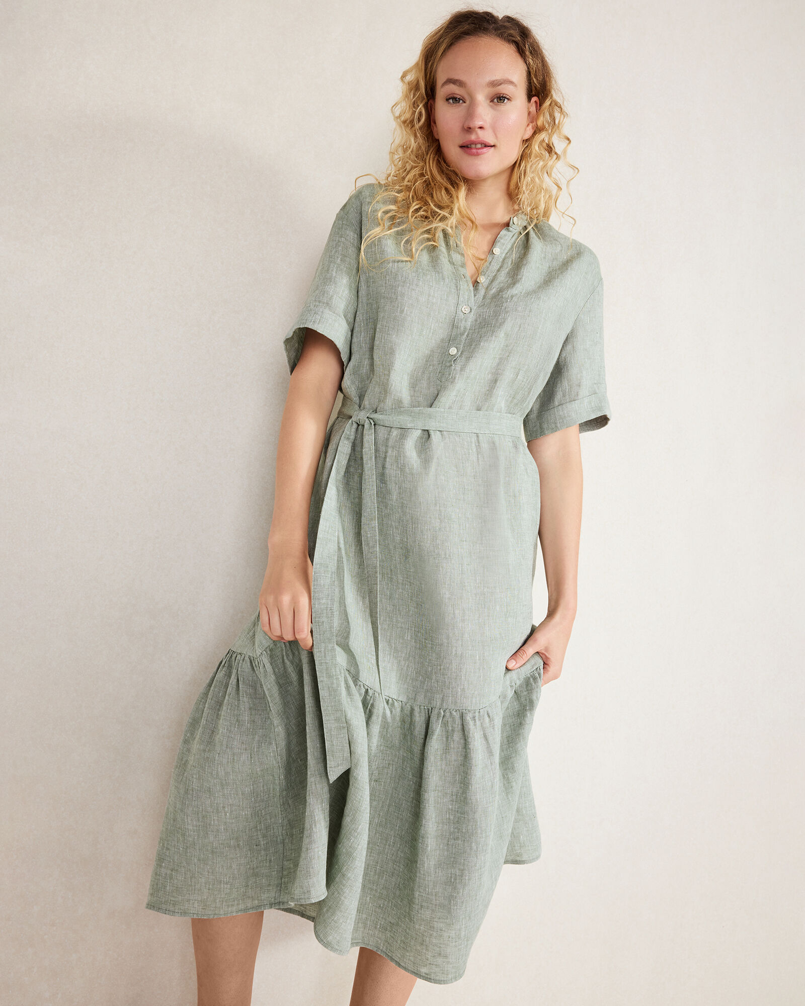 Linen Tiered Midi Dress