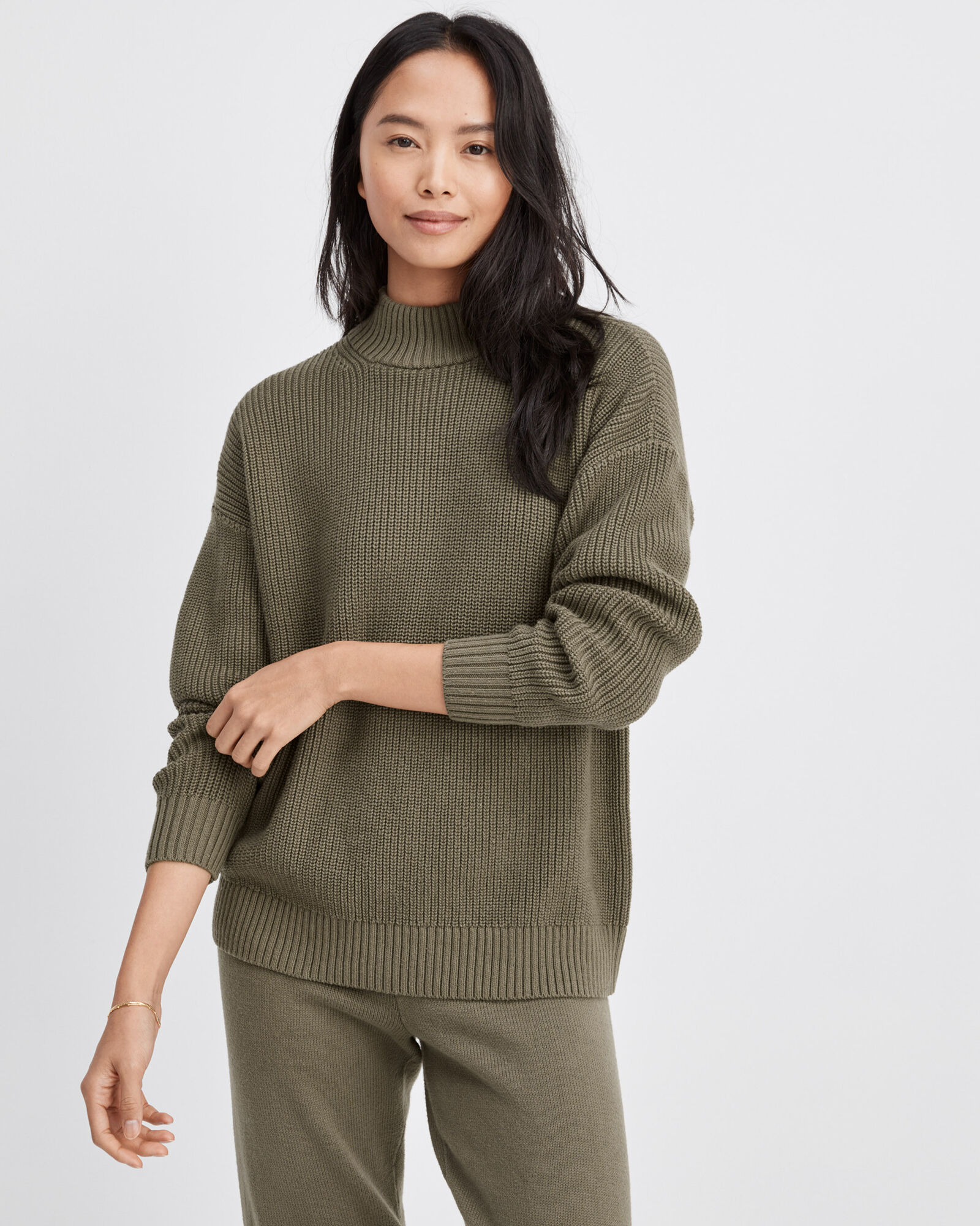 Cotton mock neck sweater cheap