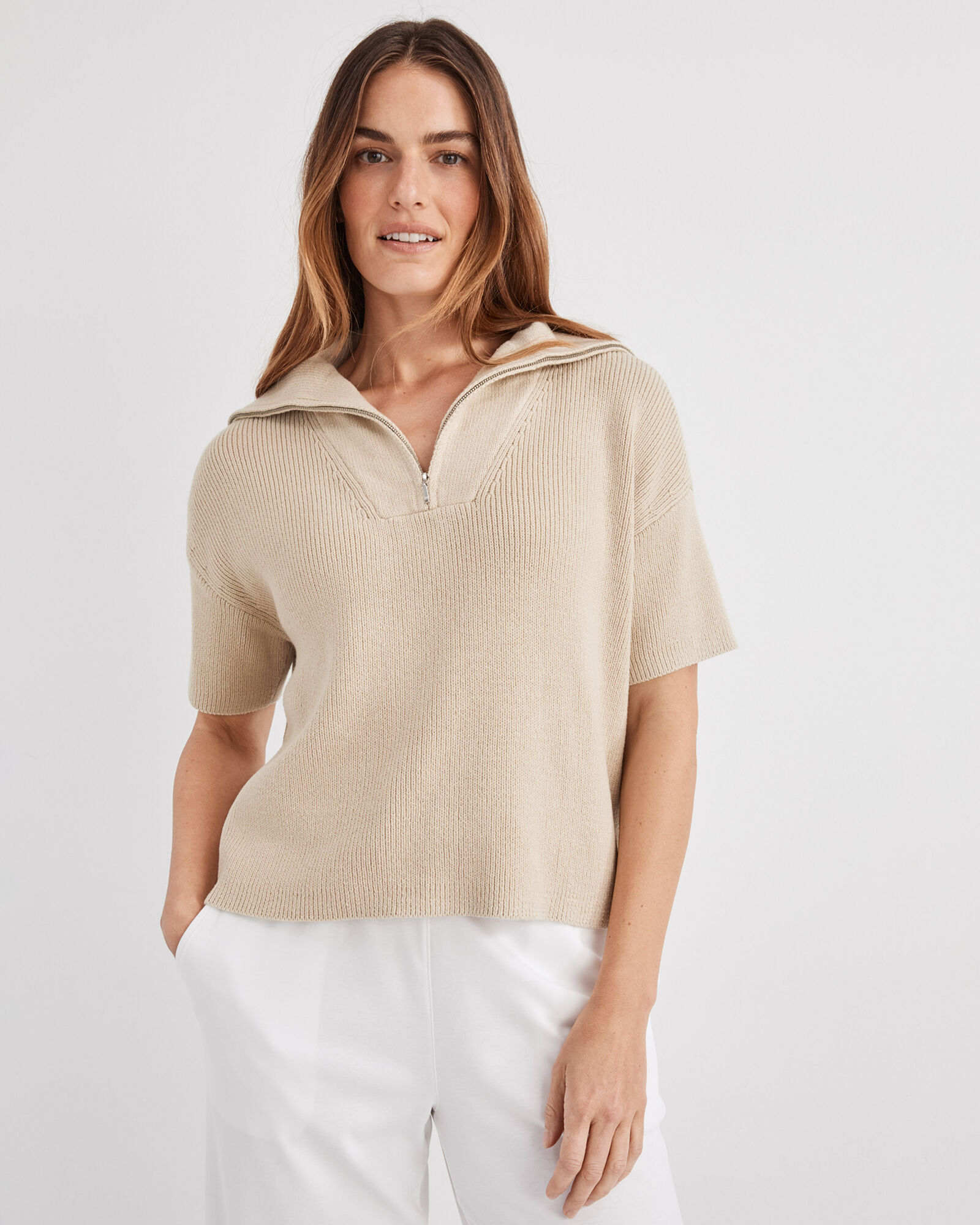 Cotton half zip sweater discount