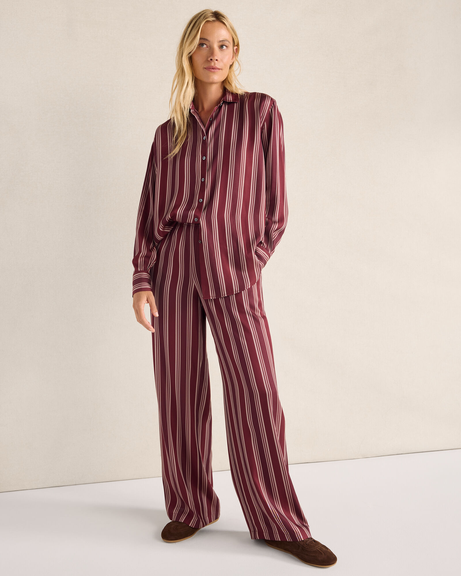 Viscose Twill Striped Wide Leg Pants