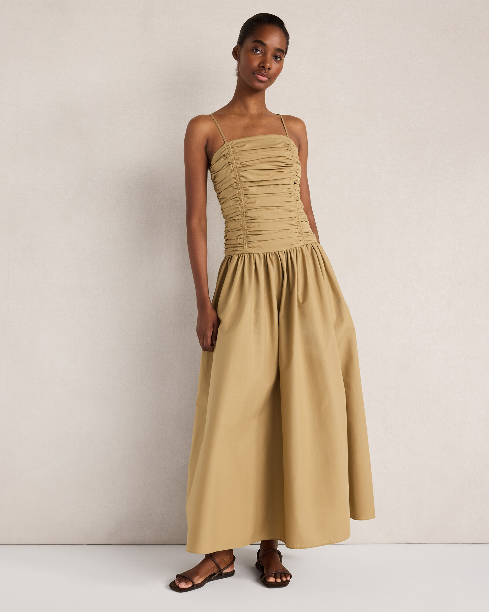 Organic Cotton Poplin Ruched Bodice Dress