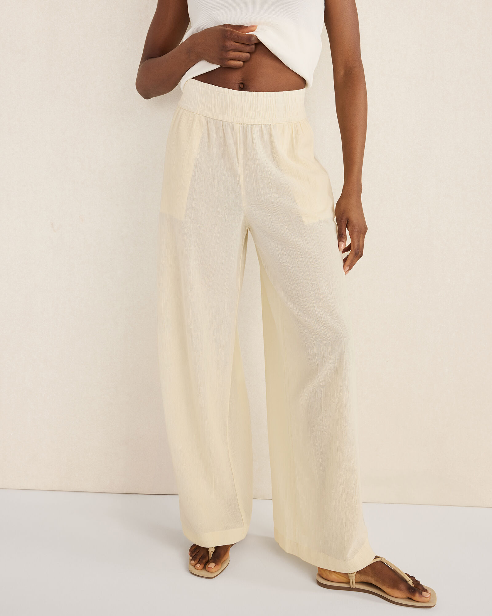 Organic Cotton Crinkle Gauze Wide Leg Pants