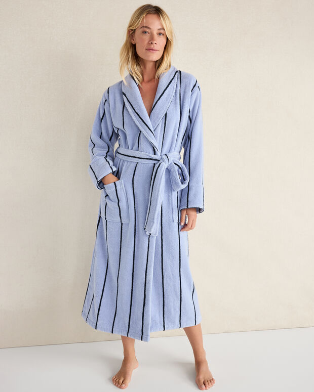Talia Drawstring Robe Plush Terry Striped Robe | Haven Well Within