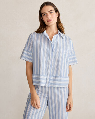Organic Cotton Poplin Vintage Stripe Pajama Shirt