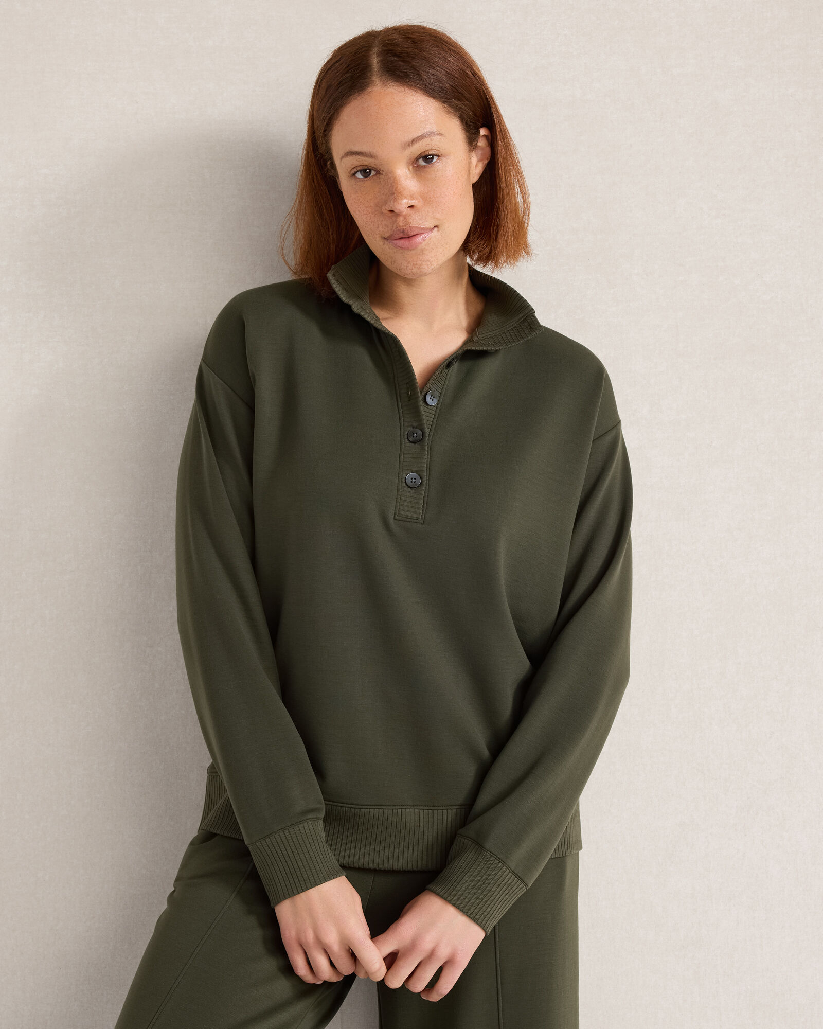 Fleece Johnny Collar Henley