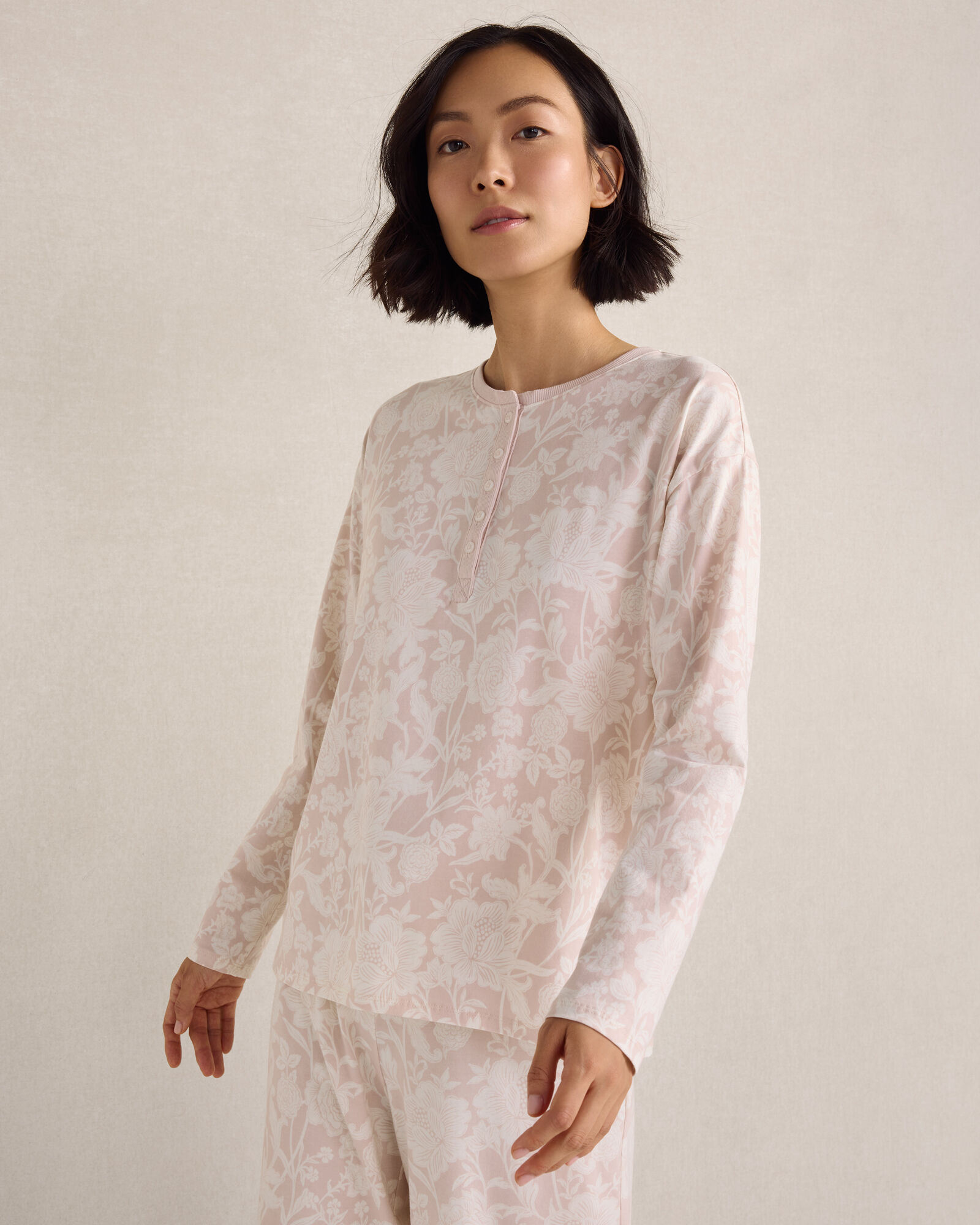 Organic Cotton Jersey Floral Henley Sleep Top