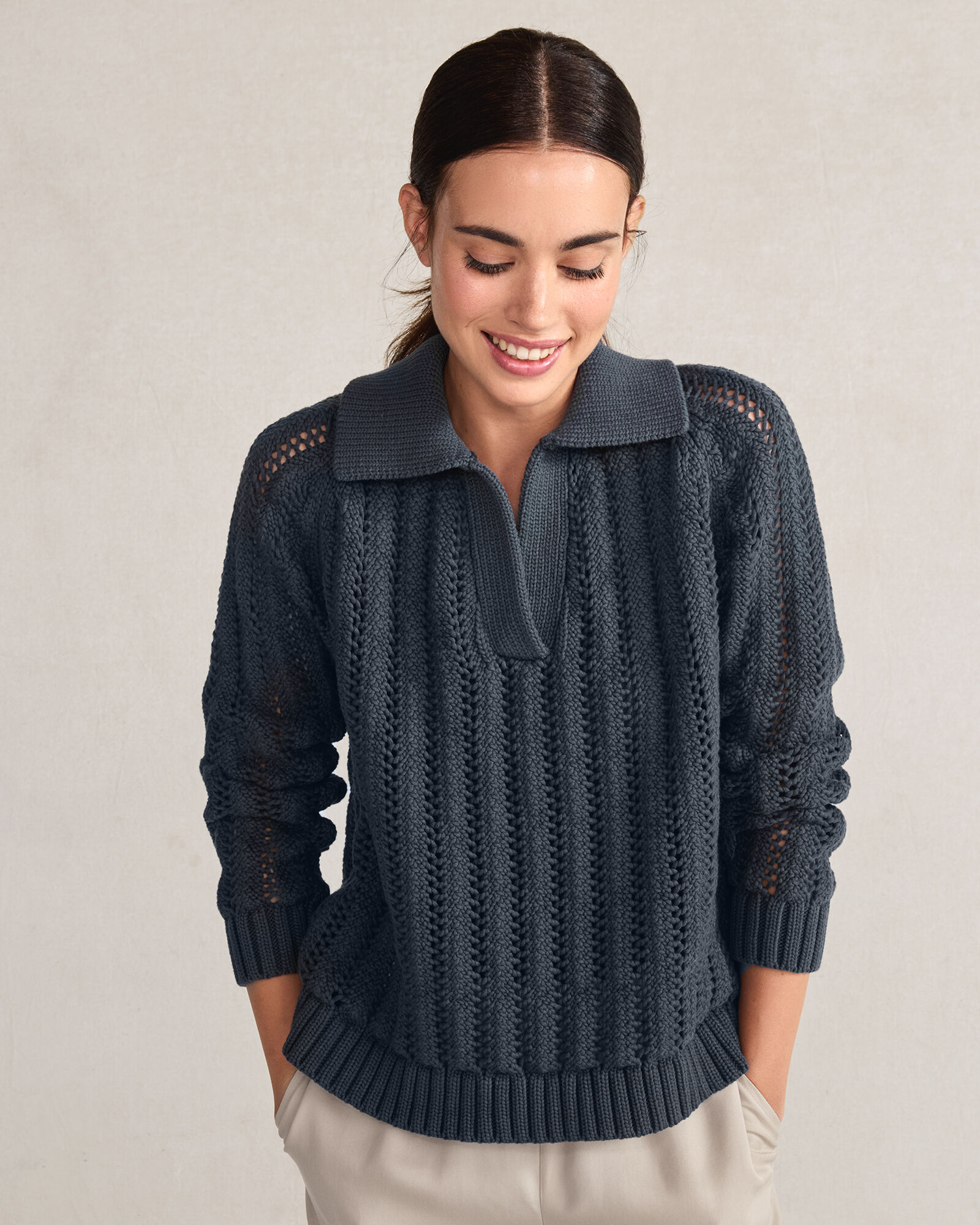 Open Knit Johnny Collar Sweater main image 0