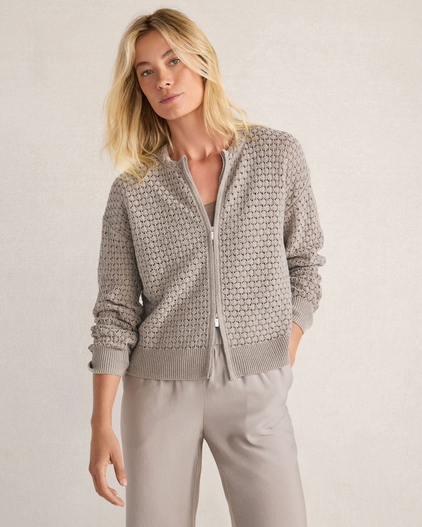 Organic Cotton Linen Open Stitch Cardigan