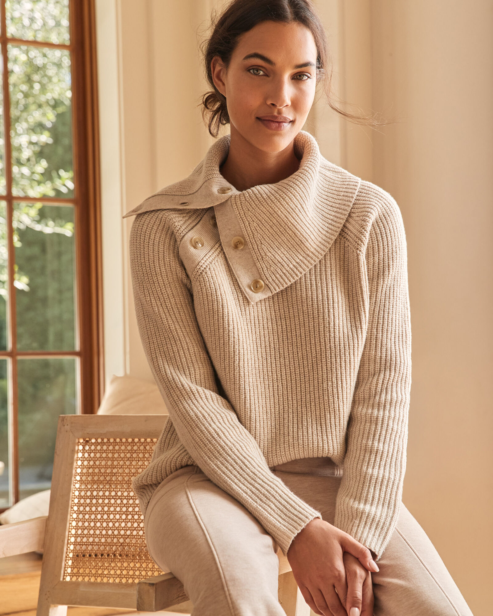 Button neck sweater cheap