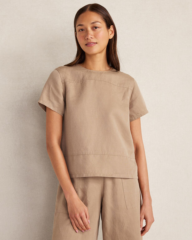 Linen Blend Dobby Short Sleeve Top