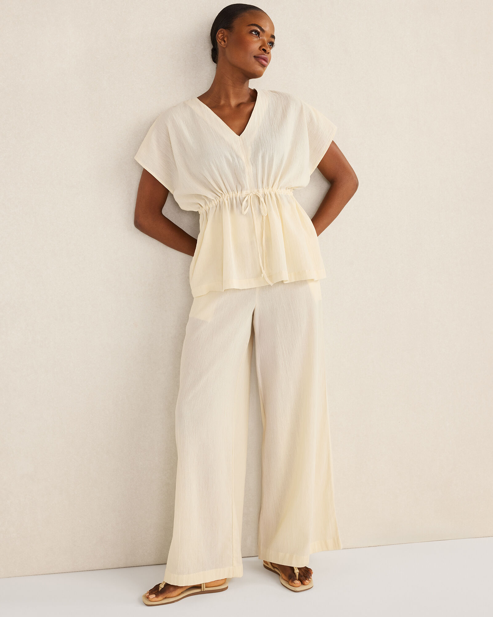 Organic Cotton Crinkle Gauze Wide Leg Pants