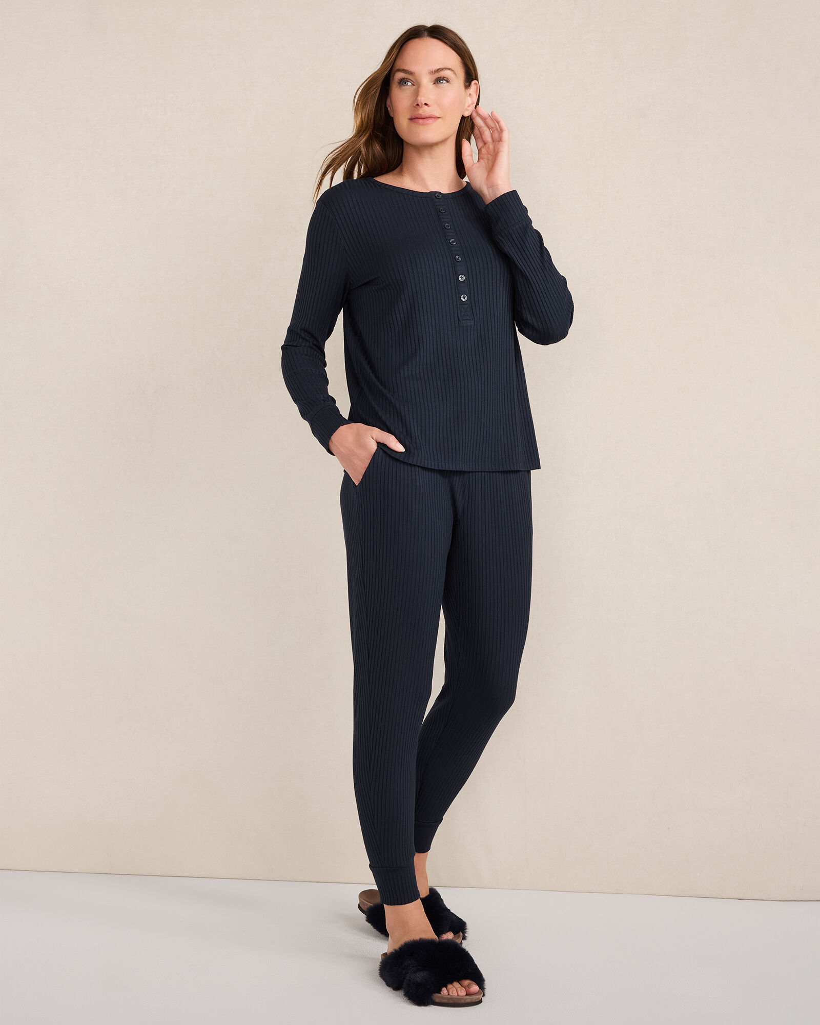 Resti Drapey Rib Knit Henley