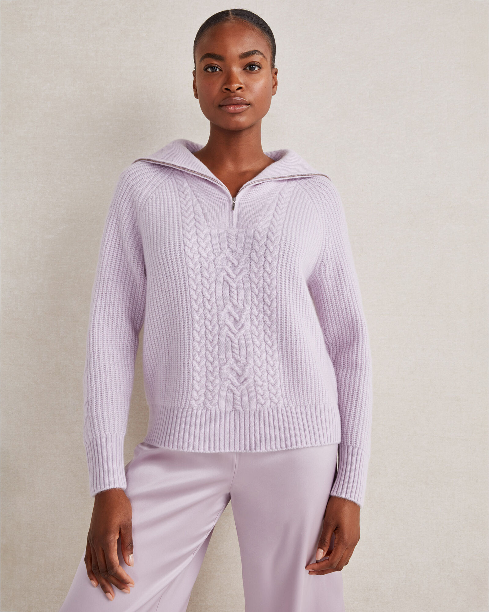 Cable knit half shop zip
