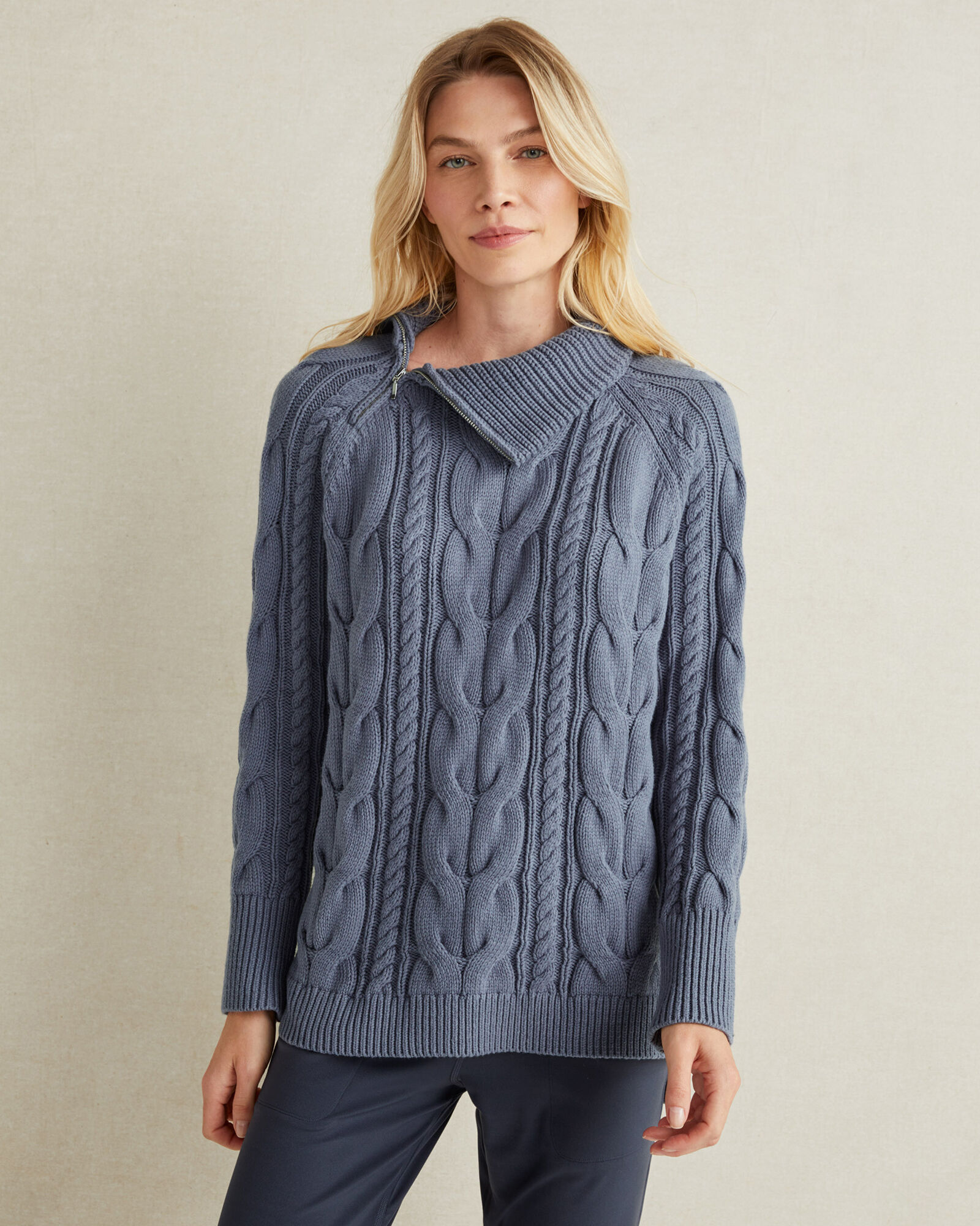 Side Zip Cable Knit Sweater Talbots