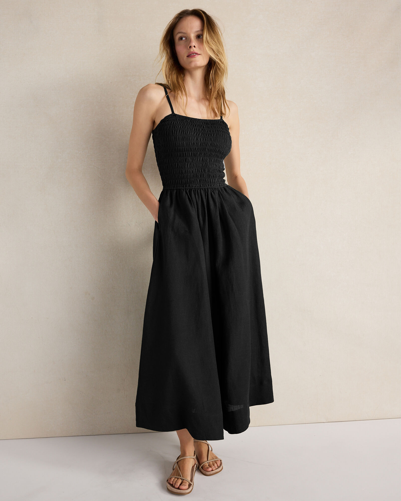 Organic Cotton Linen Strappy Midi Dress