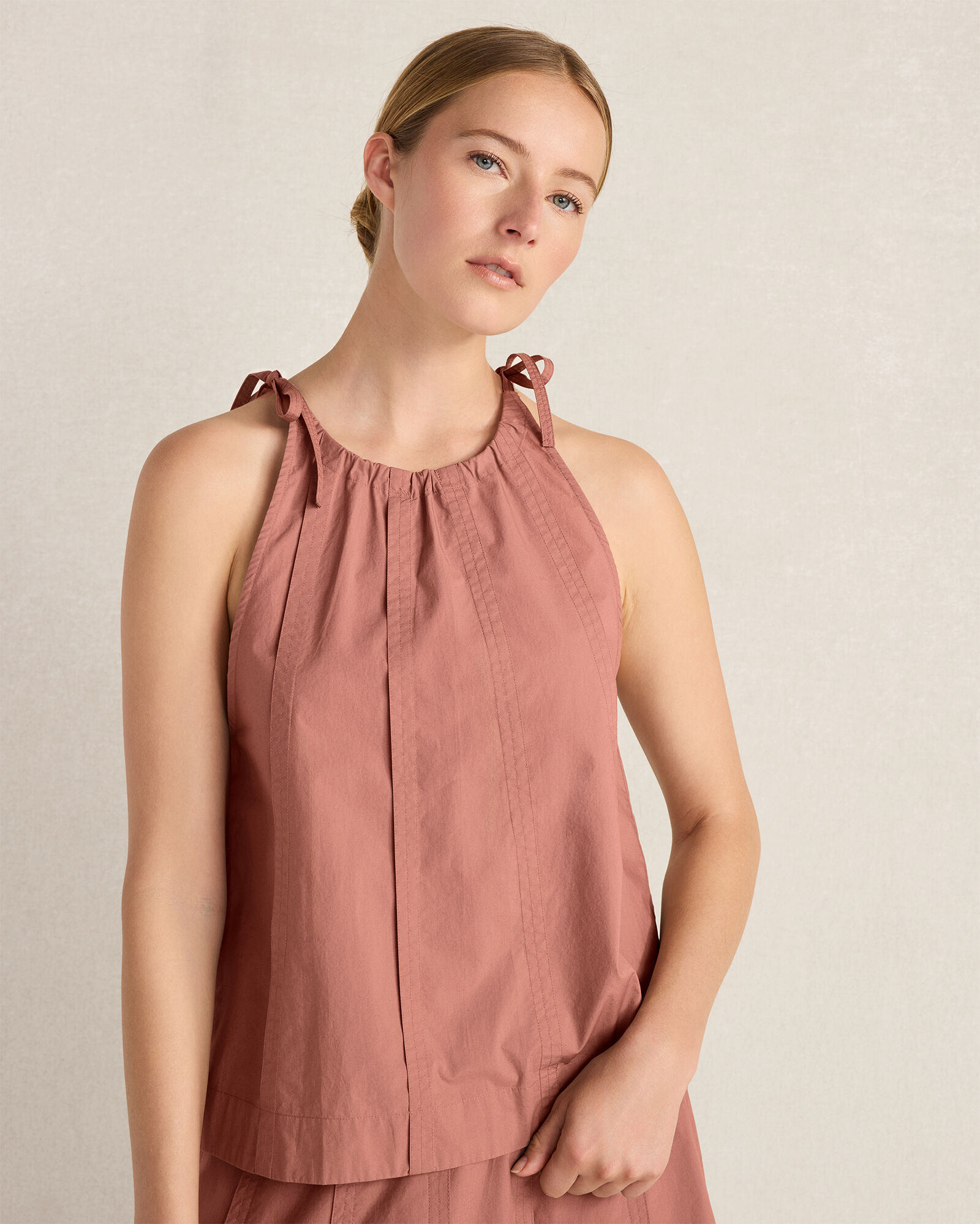 Organic Cotton Poplin High Neck Top